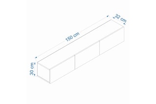 Meuble TV mural 3 abattants - 150 x 30 x 32 cm