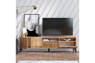 Meuble TV 2 portes 2 abattants Ross - 180 x 52 x 35 cm