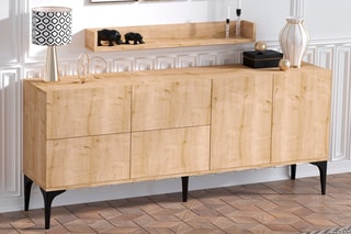 Buffet 6 portes et étagère murale - 180 x 40 x 80 cm et 100 x 15 x 15 cm