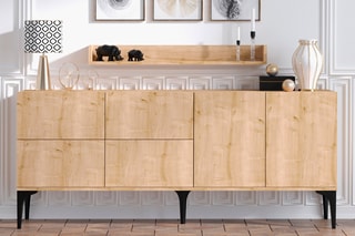 Buffet 6 portes et étagère murale - 180 x 40 x 80 cm et 100 x 15 x 15 cm