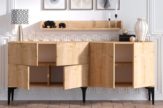 Buffet 6 portes et étagère murale - 180 x 40 x 80 cm et 100 x 15 x 15 cm