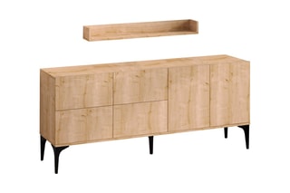 Buffet 6 portes et étagère murale - 180 x 40 x 80 cm et 100 x 15 x 15 cm