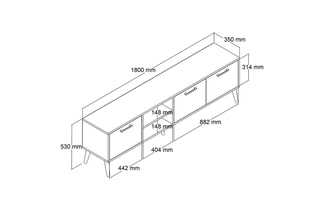 Meuble TV 3 abattants - 180 x 53 x 35 cm