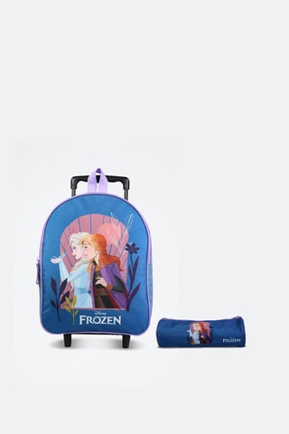 Sac à dos à roulettes et trousse Elsa et Anna La Reine des Neiges Disney - Bleu