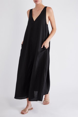 Robe longue en lin - Noir