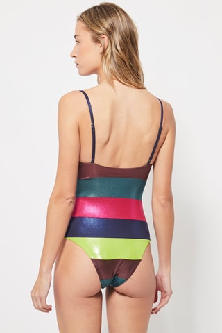 Maillot 1 pièce Bleu marine et vert citron