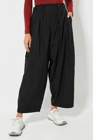 Pantalon wide legs cargo 7/8 taille haute - Noir