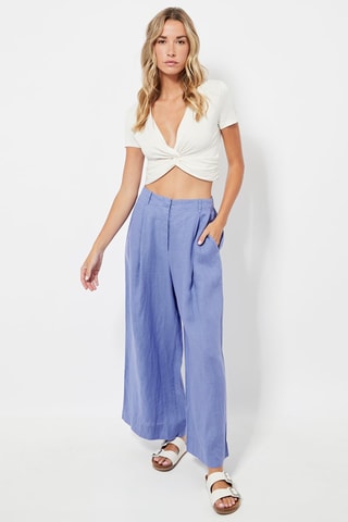 Pantalon wide legs en lin - Bleu