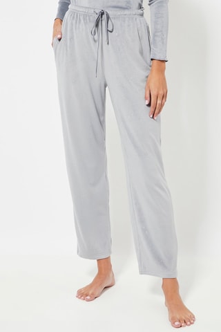 Pantalon droit de pyjama en velours taille haute - Gris clair