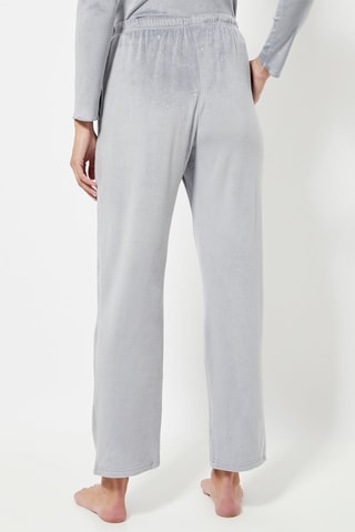 Pantalon droit de pyjama en velours taille haute - Gris clair
