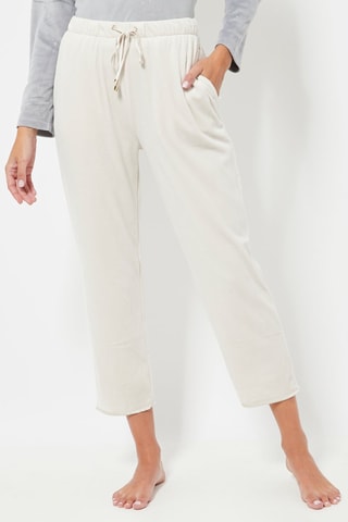 Pantalon 7/8 de pyjama en velours taille haute - Ecru