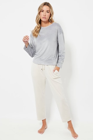 Pantalon 7/8 de pyjama en velours taille haute - Ecru