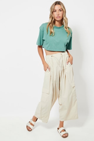 Pantalon wide legs cargo 7/8 taille haute - Beige