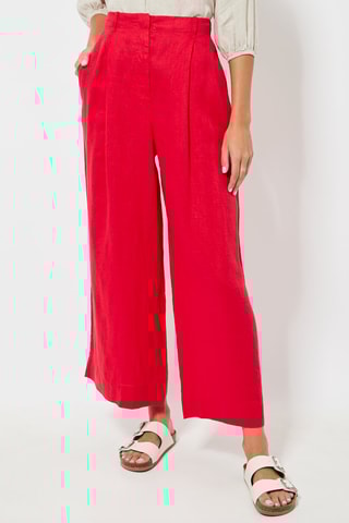 Pantalon wide legs en lin taille haute - Rouge