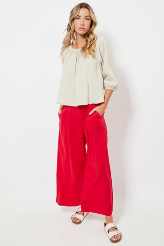 Pantalon wide legs en lin taille haute - Rouge