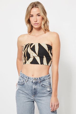 Crop top bustier en lin Noir