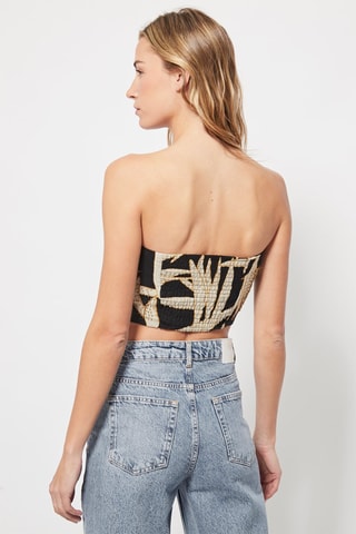 Crop top bustier en lin Noir