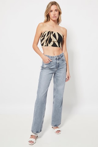 Crop top bustier en lin Noir