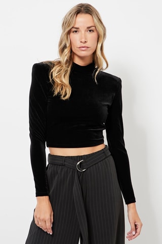 Crop top en velours - Noir