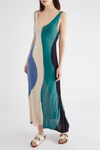 Robe midi - Vert et beige