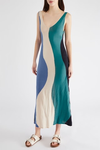 Robe midi - Vert et beige
