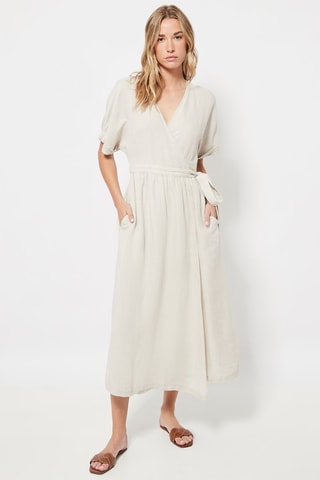 Robe portefeuille en lin Beige