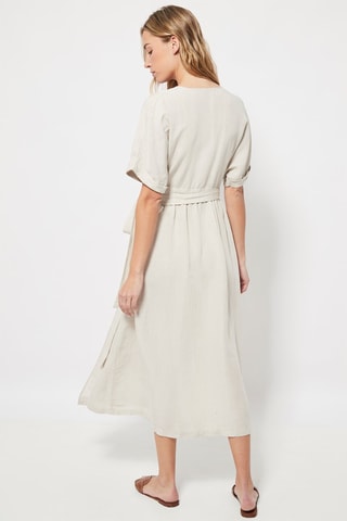 Robe portefeuille en lin Beige