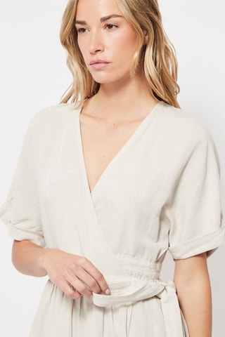 Robe portefeuille en lin Beige