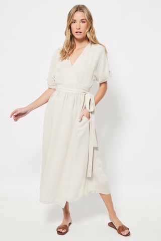 Robe portefeuille en lin Beige