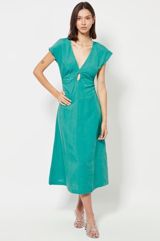 Robe midi en lin - Turquoise