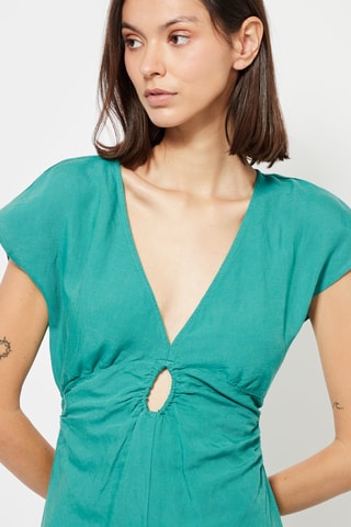 Robe midi en lin - Turquoise