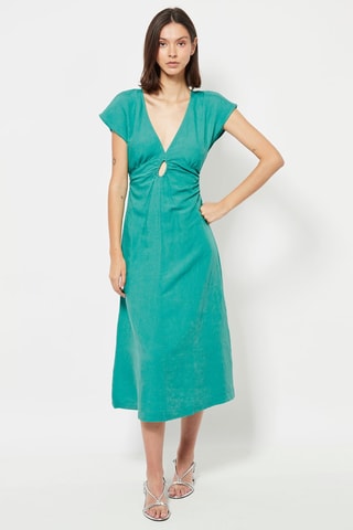 Robe midi en lin - Turquoise