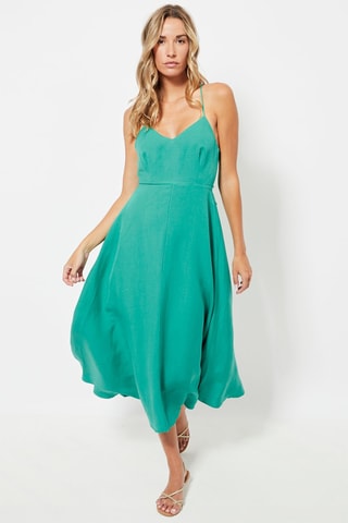 Robe midi en lin - Turquoise