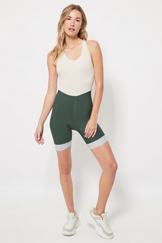 Combishort trompe-l’œil Vert foncé et écru