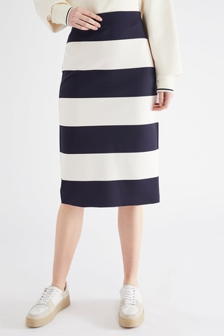 Jupe droite taille haute - Bleu marine et blanc