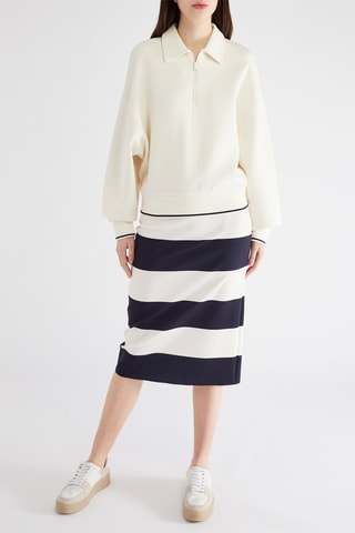 Jupe droite taille haute - Bleu marine et blanc