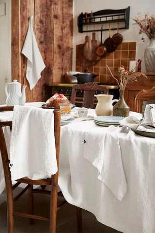 Nappe rectangulaire en lin Solide - Blanc
