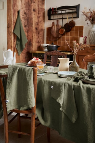 Nappe rectangulaire en lin Solide Kaki