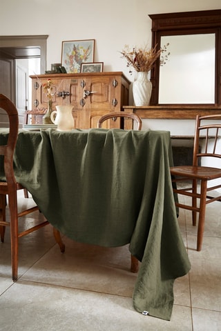 Nappe rectangulaire en lin Solide Kaki