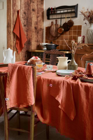 Nappe rectangulaire en lin Solide Paprika