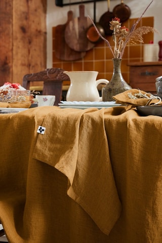 Nappe rectangulaire en lin Solide Caramel
