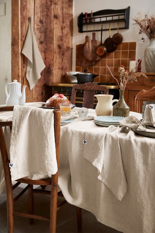 Nappe rectangulaire en lin Solide - Sable