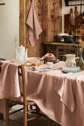 Nappe rectangulaire en lin Soline - Rose