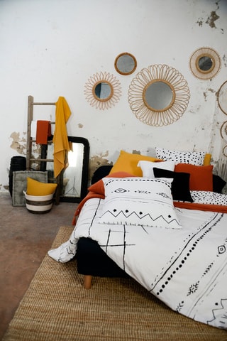 Parure de couette en coton 57 fils/cm² Ikat - Blanc