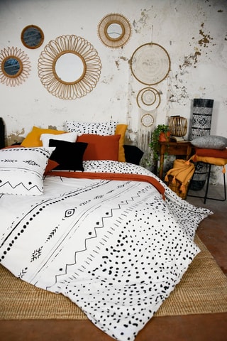 Parure de couette en coton 57 fils/cm² Ikat - Blanc