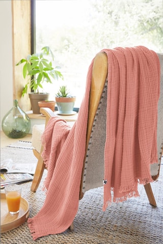 Plaid en coton 220 g/m² Gaïa Rose pêche - 130 x 160 cm