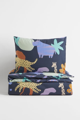 Parure de couette en coton Animal Play - Bleu marine