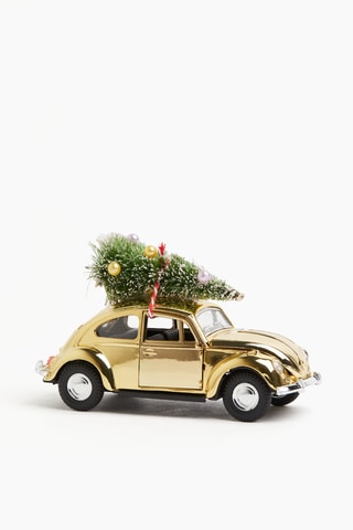 Décoration HD Xmas car - 12,5 x 8 x 5 cm - Doré et vert foncé