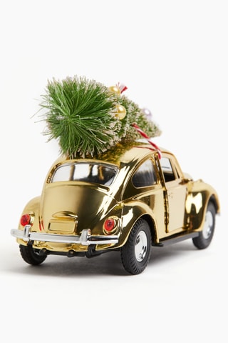 Décoration HD Xmas car - 12,5 x 8 x 5 cm - Doré et vert foncé