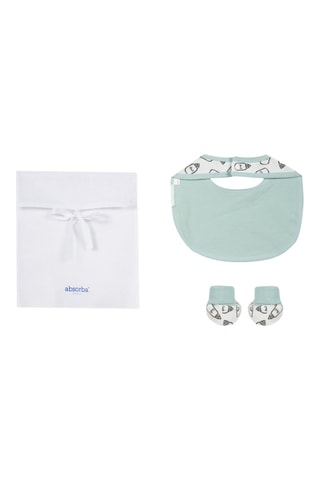 Bavoir et chaussons - Vert d'eau et blanc - Absorba